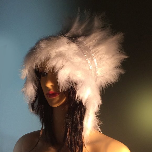 White Feather Headdress - Fluffy Marabou - Picture 1 of 12